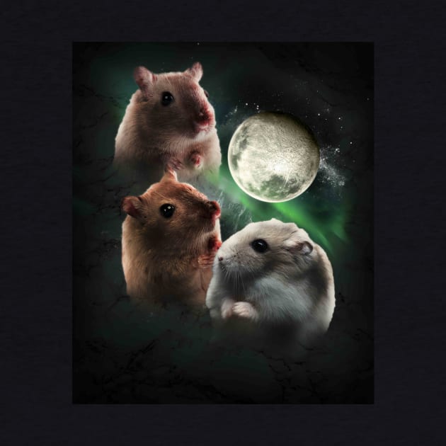 3 Hamster Moon, Wolf Hamsters, Wolves Howling by Random Galaxy